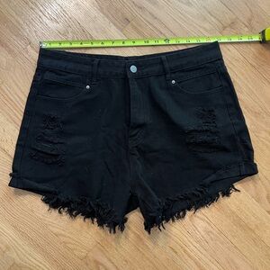 Black Distressed Denim Shorts